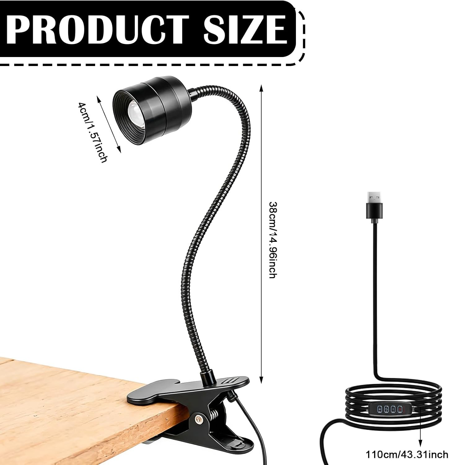 LED Reading Lamp Clamp Light, Dimmable Clamp Lamp with Switch Plug, 3 Colour Temperatures, Gooseneck Design with Beam, Adjustable 15&deg;-80&deg;, for Reading Indoor Lighting, Bed Night Reading (Black) image number 6