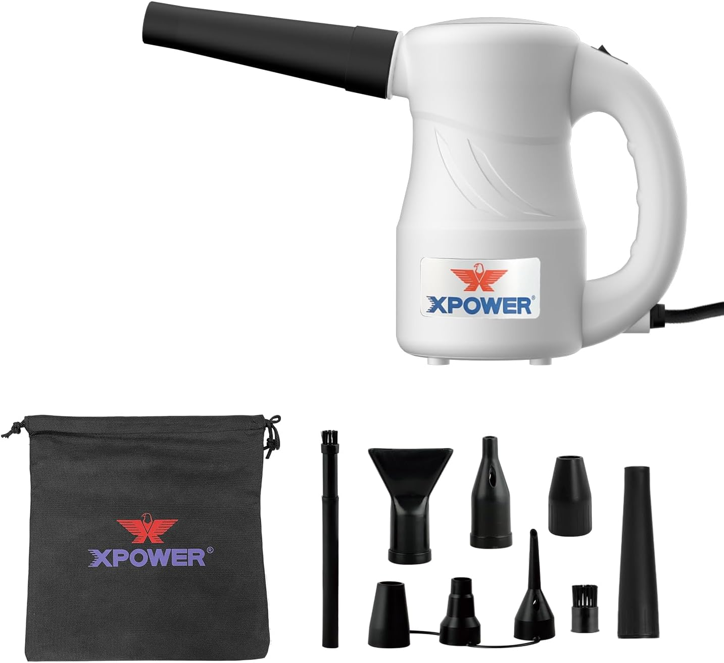 XPOWER Electric Air Duster for Dusting Drying Inflating Blowing Car Detailing Computer Leaf Blowing (White, A-2S)