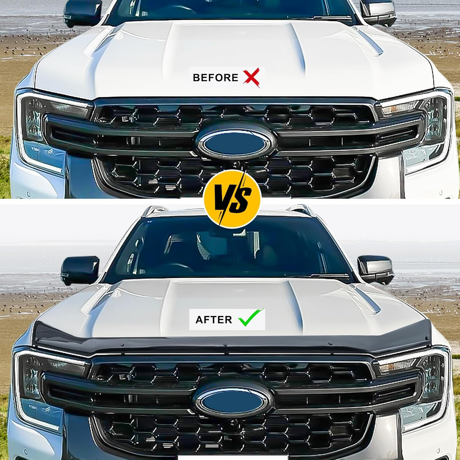 SUERAUTO4X4 Bonnet Protector for Ford Ranger and Ford Everest Next Gen 2022 2023 2024 2025 Accessories, Tinted Black Front Bonnet Stone Guard Trim Cover Car Exterior Injection image number 4