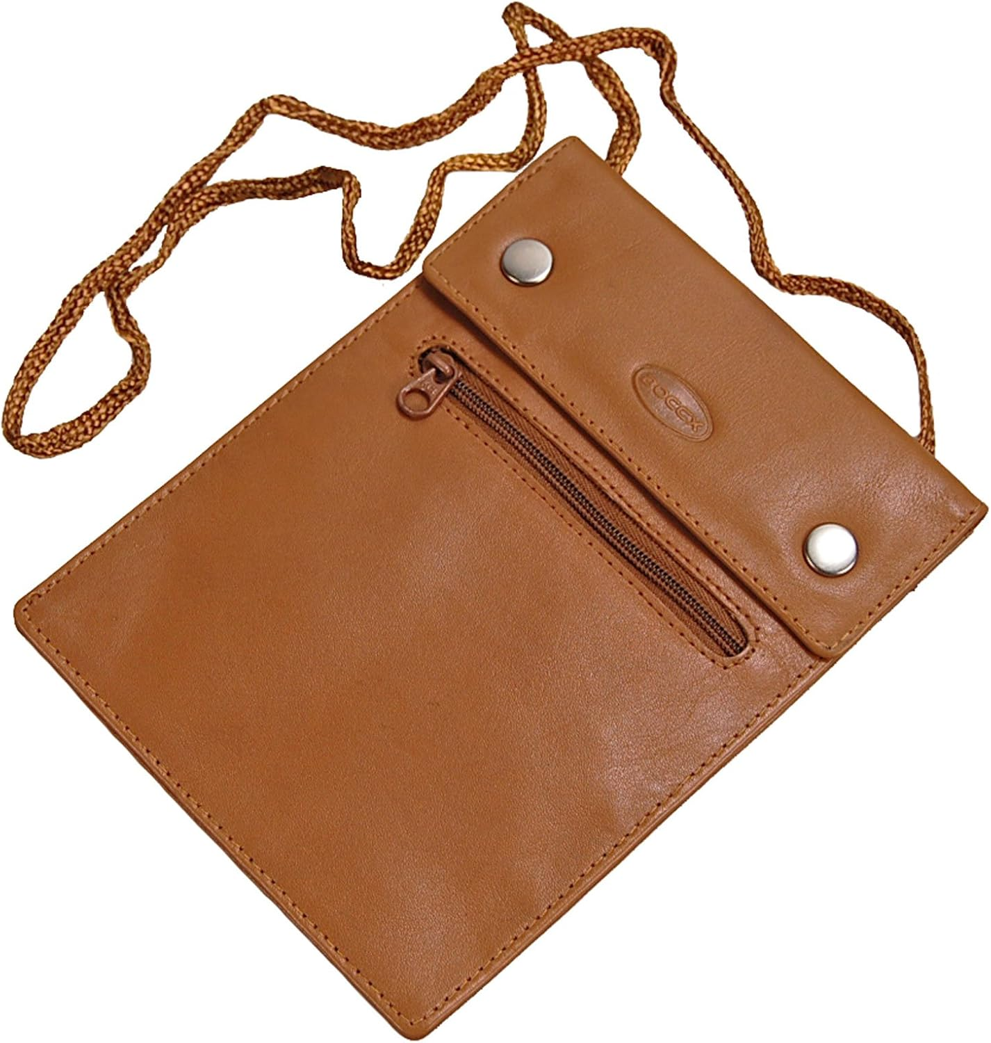 BOCCX Gobago 10019 Large Neck Pouch Soft Leather with Transparent Compartment Security Wallet for Passport Chest Pocket Natural, Natural, M, Neck Pouch image number 1