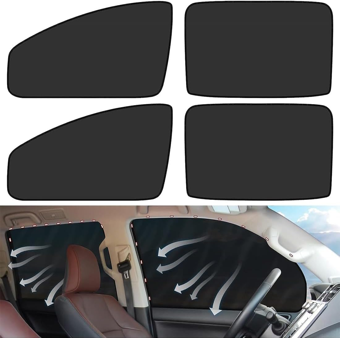 Car Sun Shade,Car Window Shade,Foldable Magnetic Car Side Window Sun Shade and UV Protection Privacy Window Cover（4Pcs,Black） image number 1