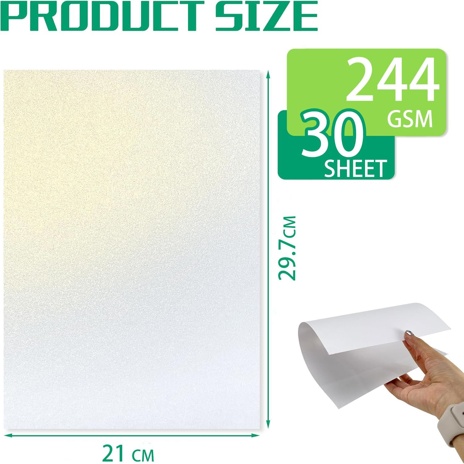 30 Sheets White Shimmer Cardstock Paper, A4 250GSM Metallic Pearlescent Paper for Thank You Cards, Crafts, Double-Sided Shiny Cardstock for DIY Projects Birthday Wedding Decoration image number 3