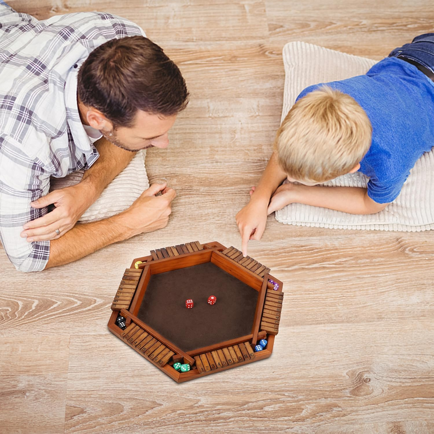 Juegoal Wooden Shut the Box Dice Game for 1-6 Players, Upgrade Tabletop Board Game with 12 Dice for Kids Adults Families, Classics Travel Portable Classroom Home Party Pub Board Game Sets image number 3