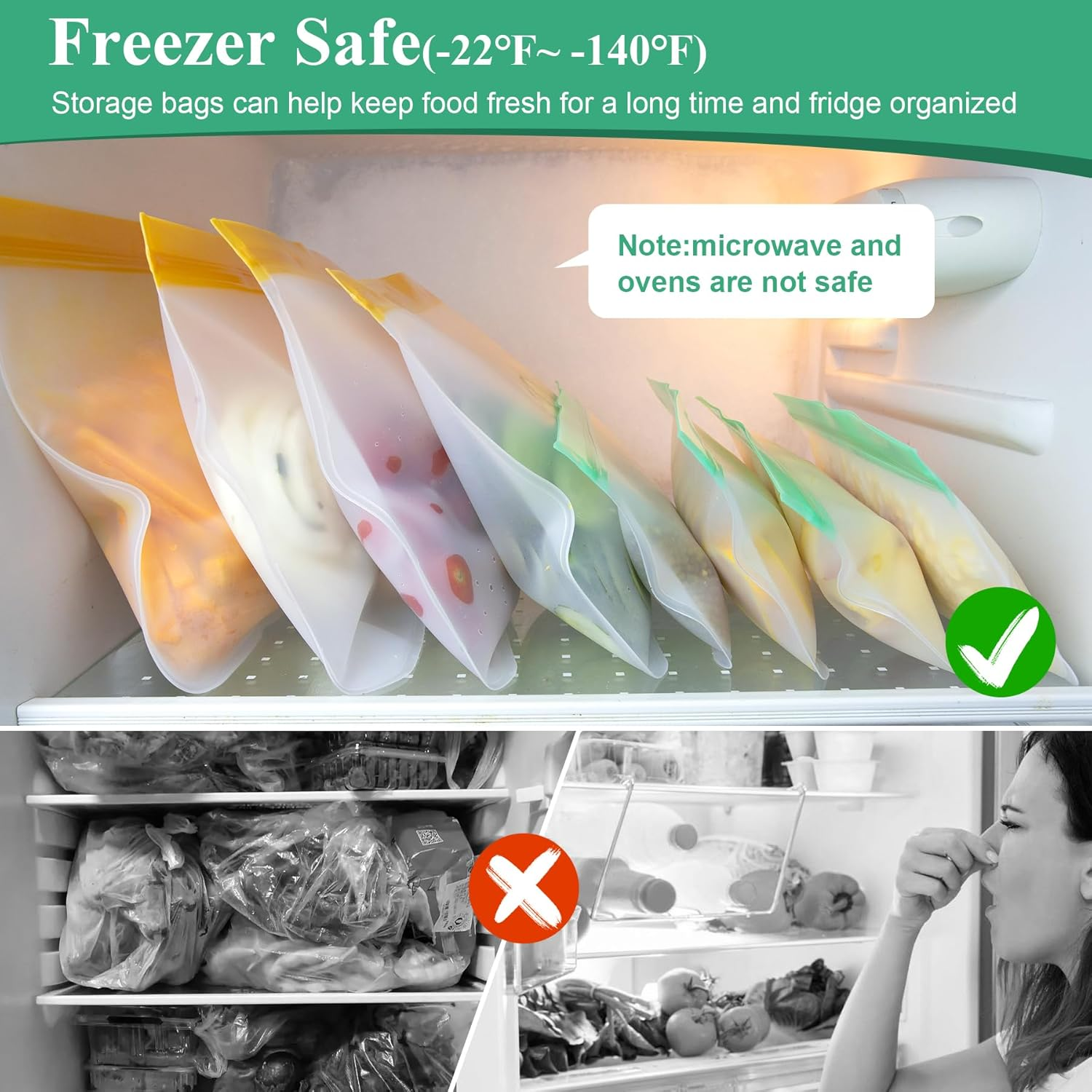 TROUSKAIG Silicone Storage Freezer Bags, 4 Reusable Sandwich Bags + 4 Reusable Snack Bags, Leakproof Food Storage Containers for Picnic, Work, Home Use image number 4