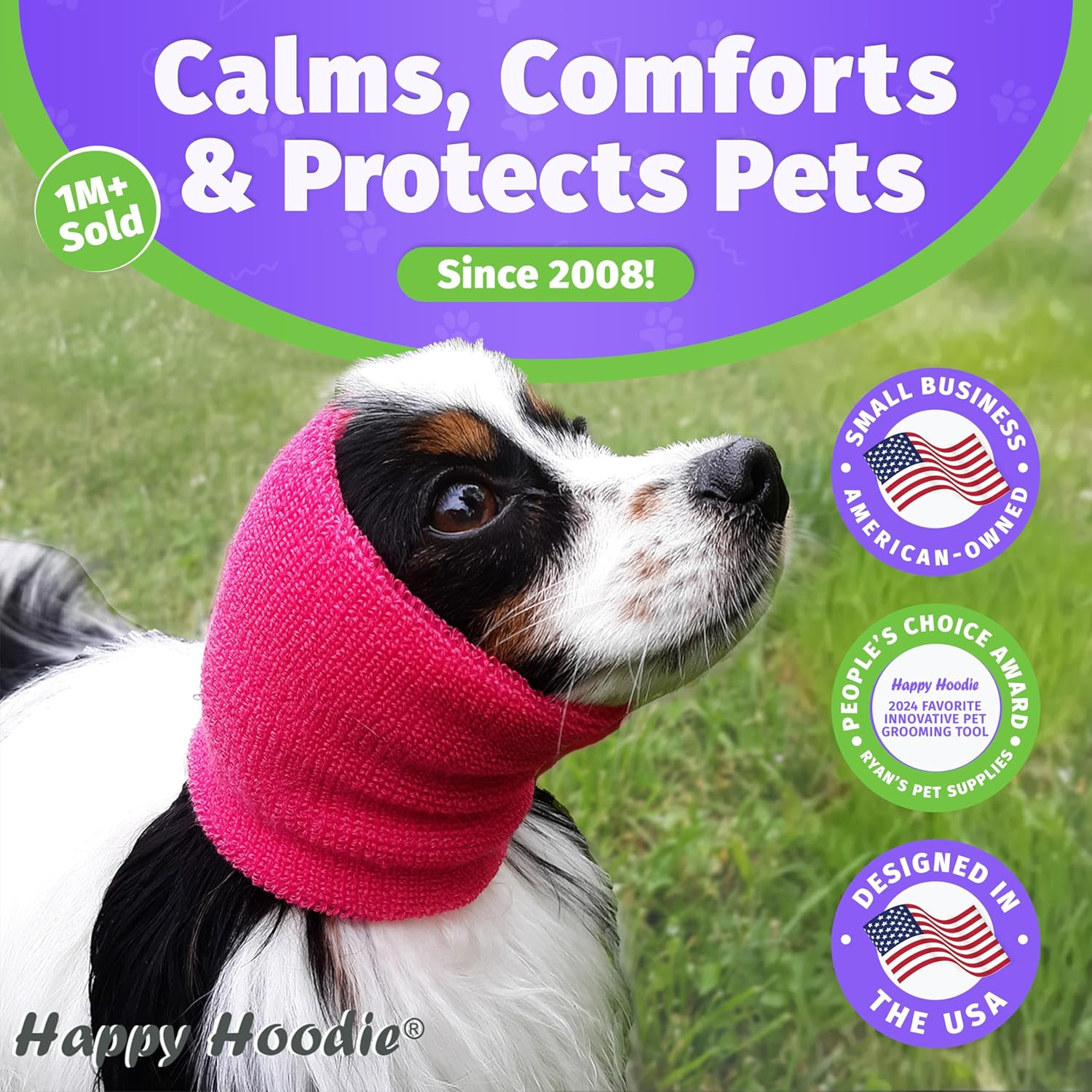 The Original Happy Hoodie for Dogs & Cats - since 2008 - the Grooming and Force Drying Miracle Tool for Anxiety Relief & Calming Dogs (Small, Pink) image number 4