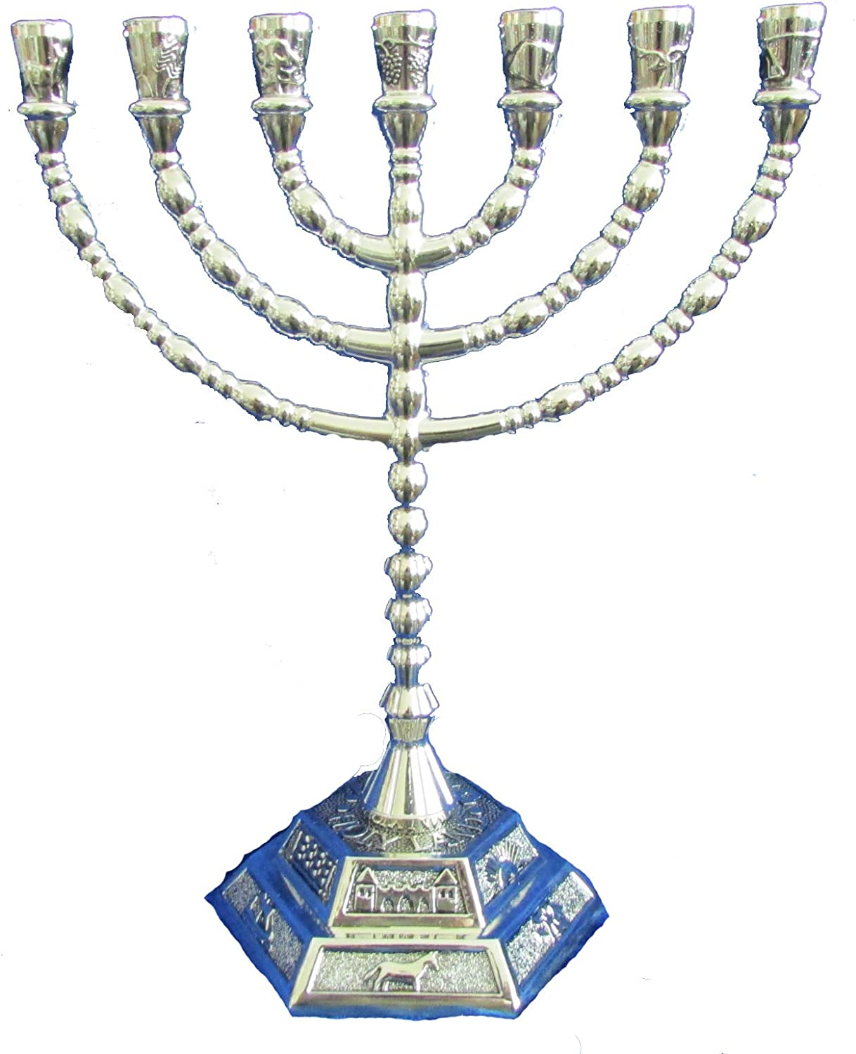 12 Tribes of Israel Jerusalem Temple Menorah Choose from 3 Sizes Gold or Silver (Gold 8 Inches)