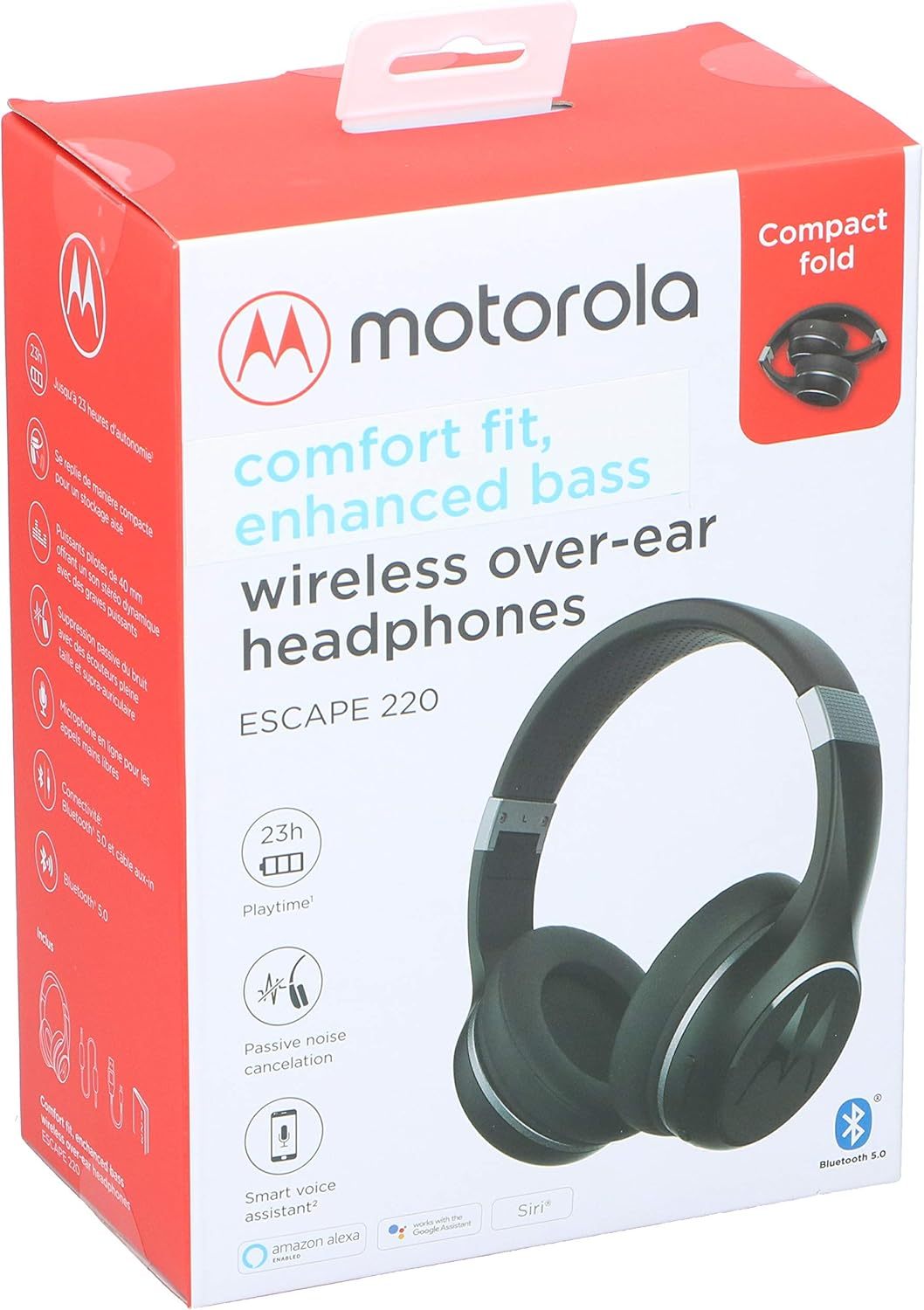 Motorola Sound Motorola Escape 220 | Wireless Bluetooth Headphones and On-Ear Headset | Foldable | Pack of 23 | Siri and Google Now Compatible, Black image number 1