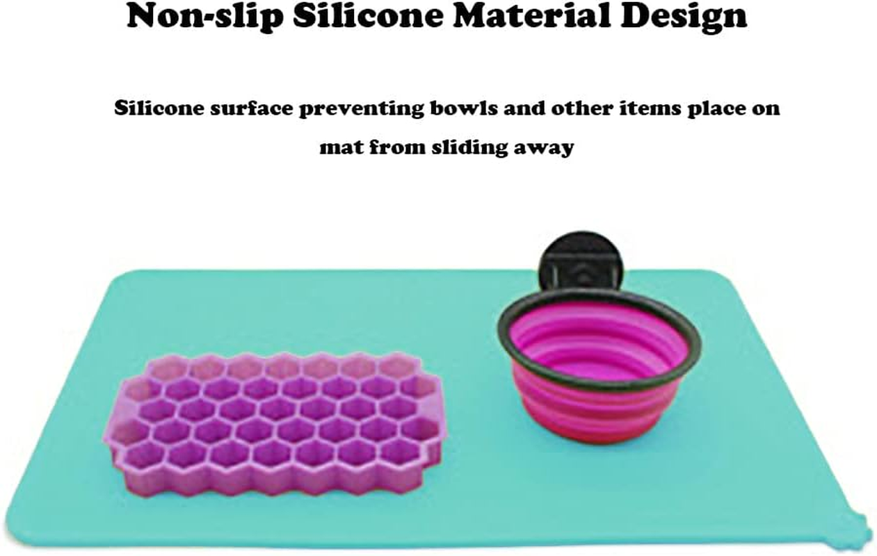 Love Dream Silicone Pet Feeding Mat, Waterproof Dog Cat Bowl Mat, Raised Edges to Prevent Spills, Easy Clean Nonslip Dogs and Cats Placemat Tray to Stop Food and Water Bowl Messes on Floor (Green) - Blue image number 1