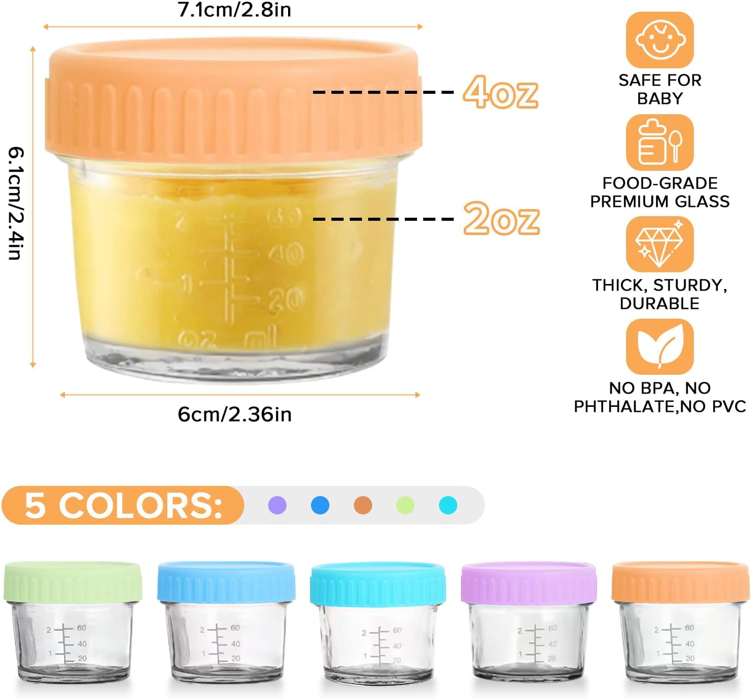 Necomi Glass Baby Food Storage Jars,20 Pack,4Oz Baby Food Jars with Airtight Lids,Small Meal Preparation Cans for Baby Food，Fruit and Vegetable Puree, Small Snacks,Freezer & Microwave Safe image number 4