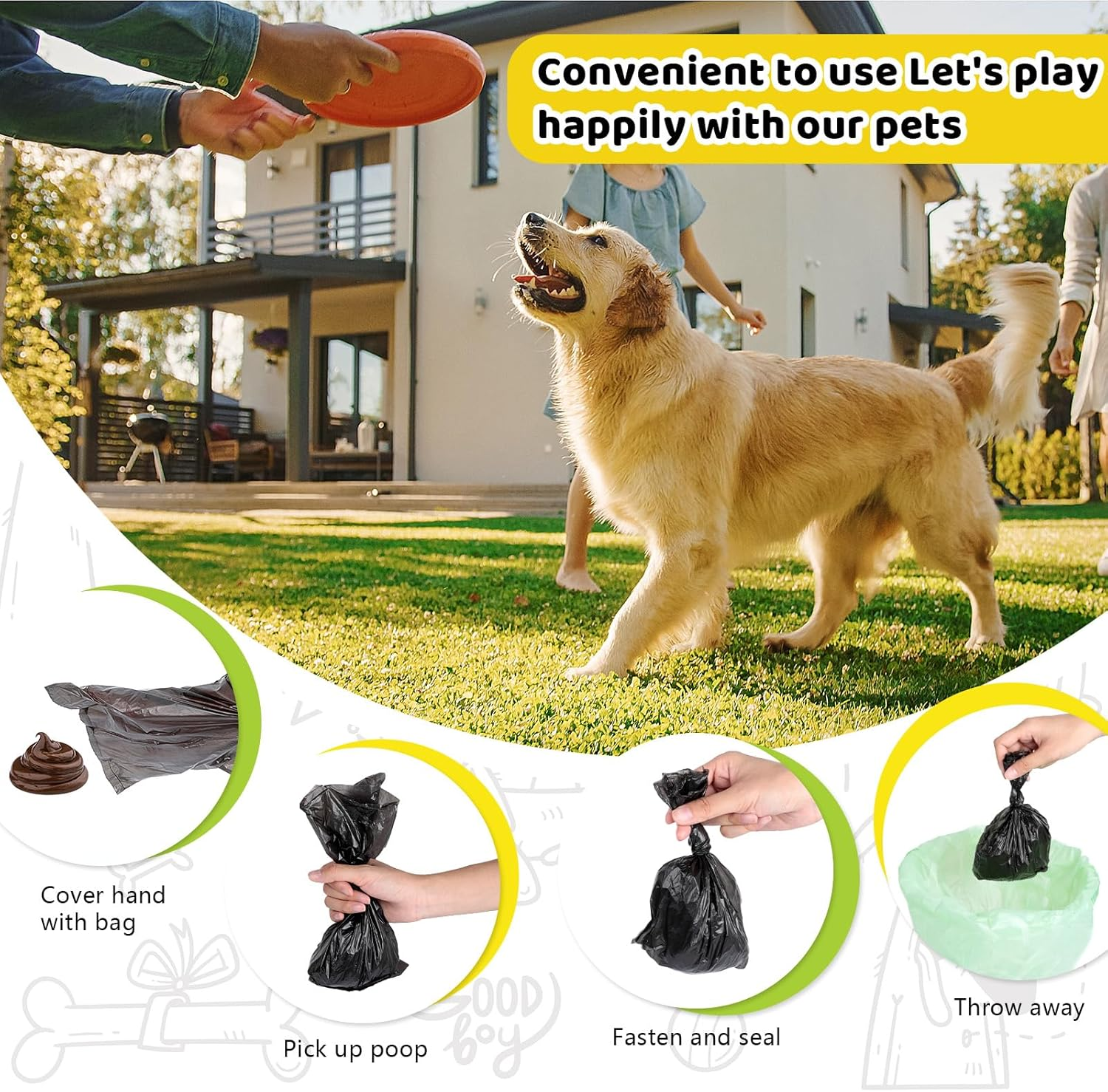 Aiqinu Pack of 400 Dog Waste Bags, Dog Poop Bags Rolls, Dog Poop Bags, Portable, Black, Unscented, Suitable for Going Out, 22 X 30 Cm (20 Rolls, 20 per Roll) - Black-400Pcs image number 3