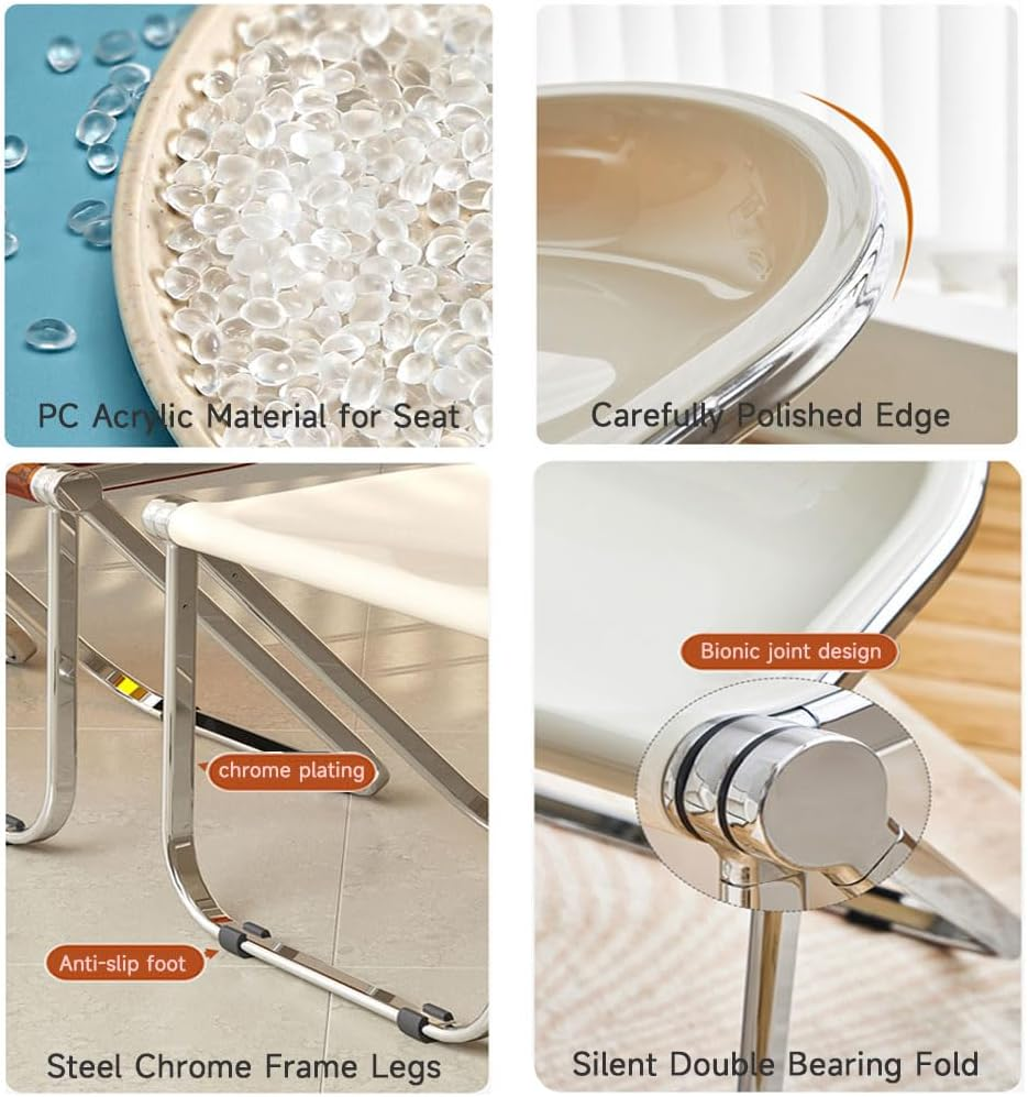 Mkostlich Modern Acrylic Folding Chairs, Clear Acrylic Dining Chair, Office Chair, Steel Chrome Frame Chair, Acrylic Seat Stool Chair for Desk Kitchen Party, Stackable Conference Room Chair image number 1