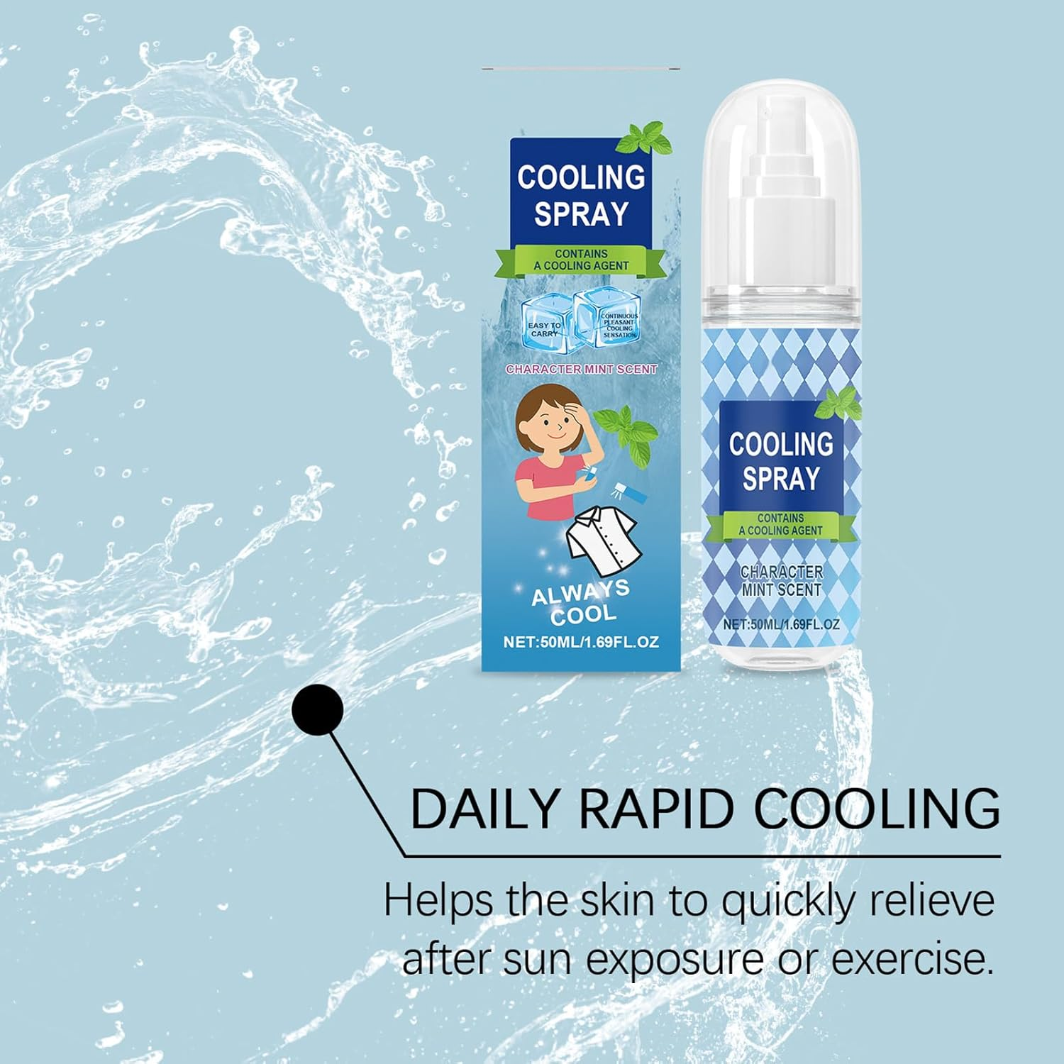 Filvczt Cooling Body Spray | Refreshing Cooling Spray 50Ml,Ice Mist Moisturizing UV Protection Liquid for Daily Commute Outdoor Hot Weather Beach Golf Sports Hiking Travel image number 4