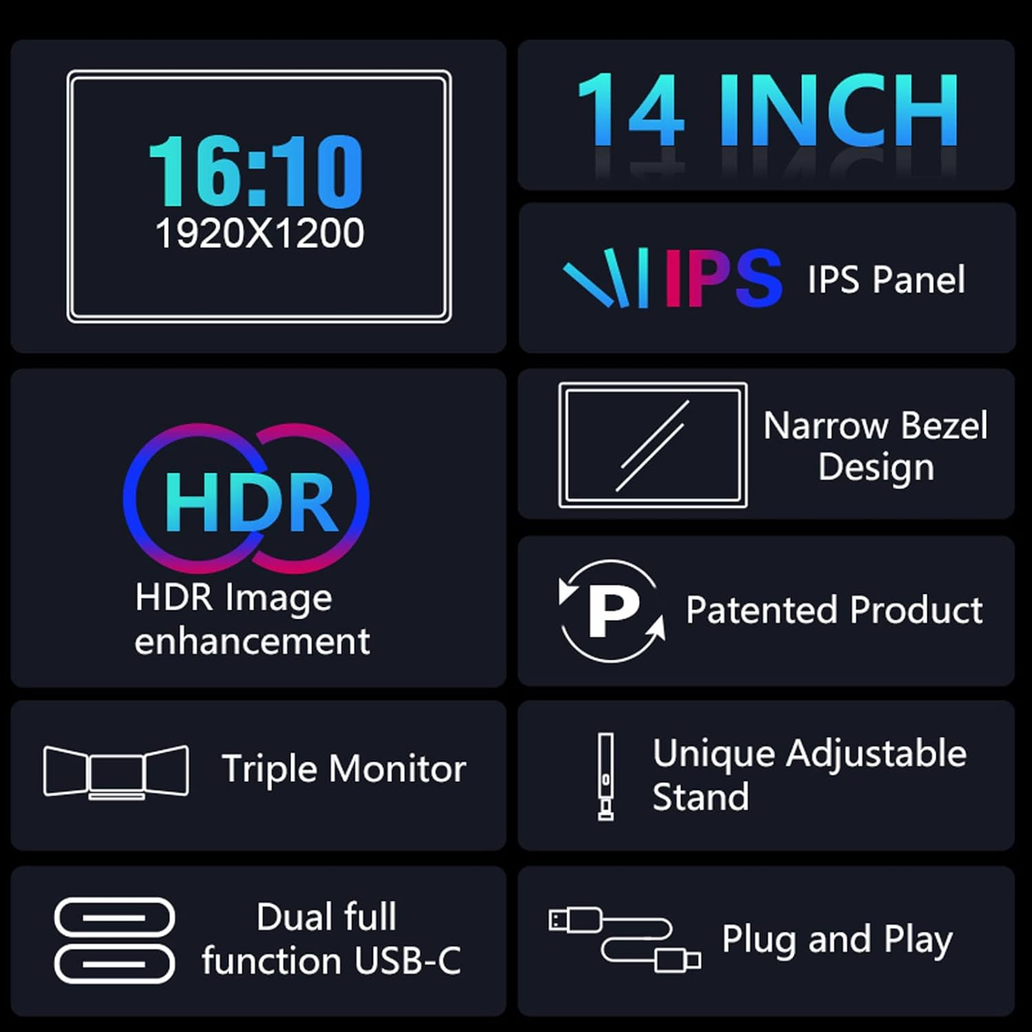 S15 14 Inch Portable Triple Monitor for Laptop, 1080P FHD IPS Laptop Screen Extender with Retractable Stand for 15 to 17.3 Inch Laptop, Type C Dual Triple Monitor Extender for Win for OS X, Gifts image number 3