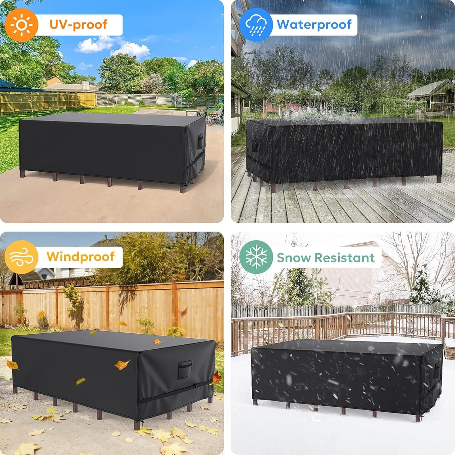 Patio Furniture Covers, Outdoor Waterproof Cover for Table, Chair, Sofa, Desk, 225 * 155 * 70Cm Black