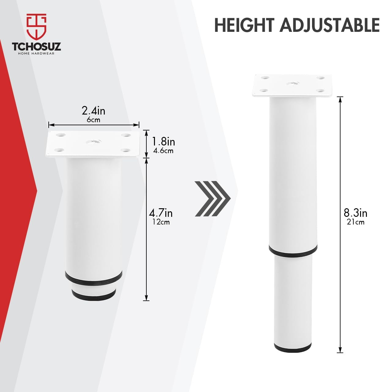 5-7 Inch / 12-18Cm Adjustable Metal Furniture Legs, Set of 4 Heavy Duty Bed Frame Center Slat Support Legs DIY Replacement Feet for DIY Cabinet Couch Tvstand Chair Desk White image number 3