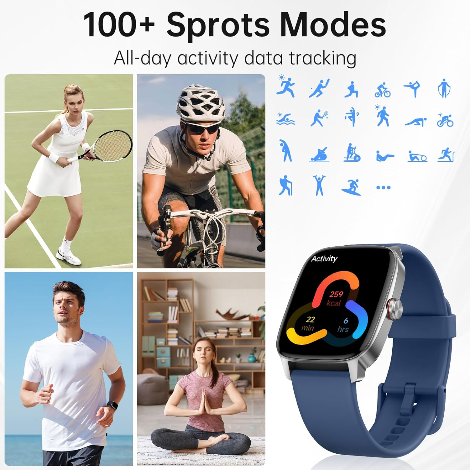 Smart Watch for Men Women with Bluetooth Call & AI Voice, 1.85" HD Fitness Tracker with Heart Rate Spo2 Sleep Monitor, 100+ Sports Modes, Mini Games, IP68 Waterproof Smartwatch for Android Ios Phones