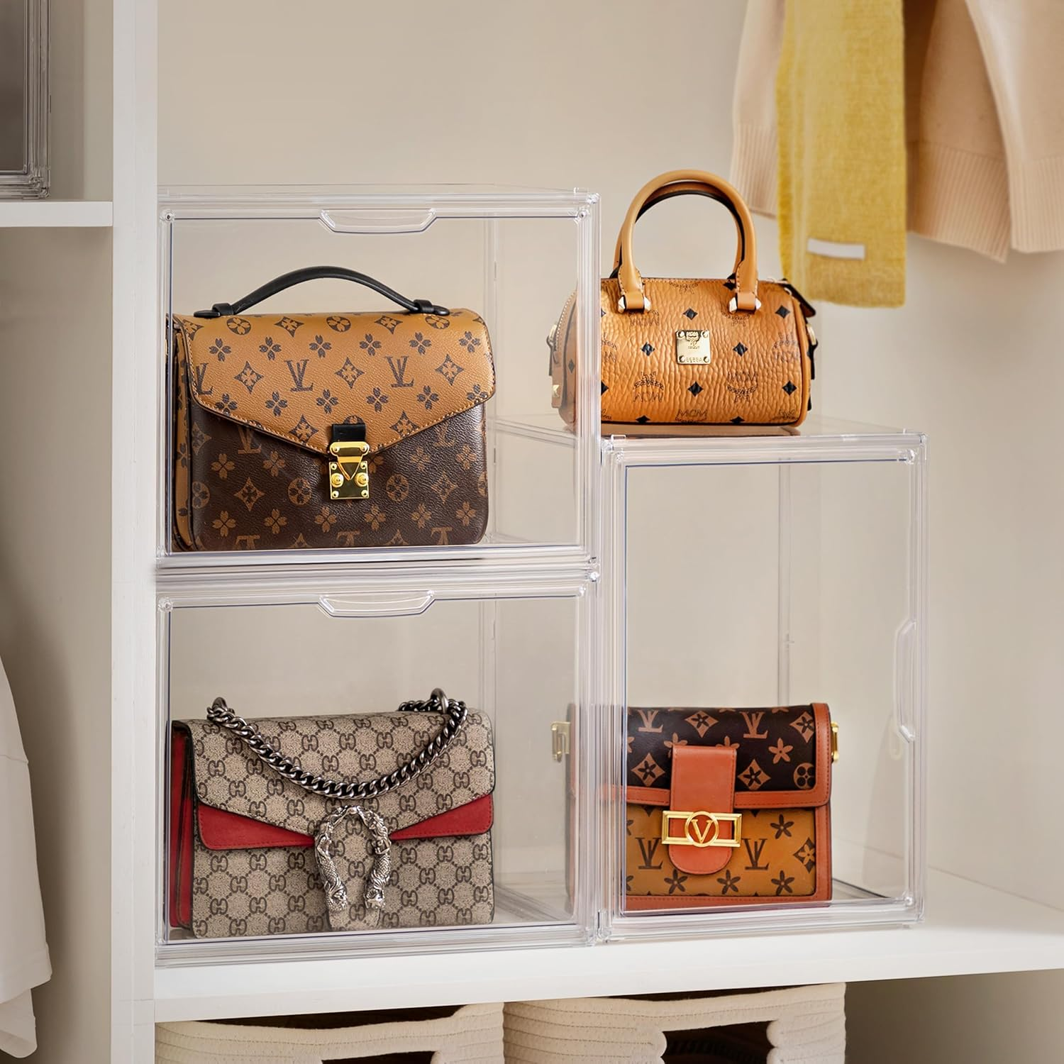 Hblife Clear Purse Organizer for Closet, Stackable Handbag Storage Box Container with Magnetic Door for Collectibles, Cosmetics, Books, Women Heels and Toys (3 Pack, Large) - 5 Pack image number 2