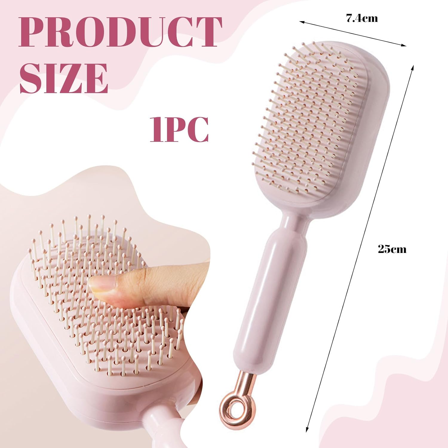 Muorruo Self-Cleaning Hairbrush, Retractable Hairbrush, Easy to Clean, Massage Comb with Retractable Bristles, Anti-Static Brushes with One-Swipe Cleaning, Hair Styling Tools