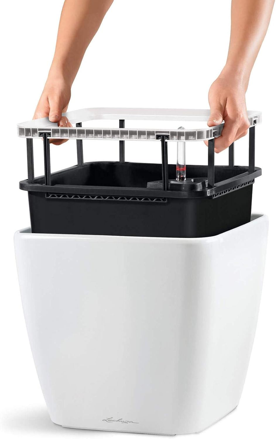 Lechuza Self Watering Plant Pot Quadro LS 21 Garden Flower Indoor and Outdoor Plastic Small Planter with Drainage Hole H20 L21 W21 Cm Black High-Gloss image number 6