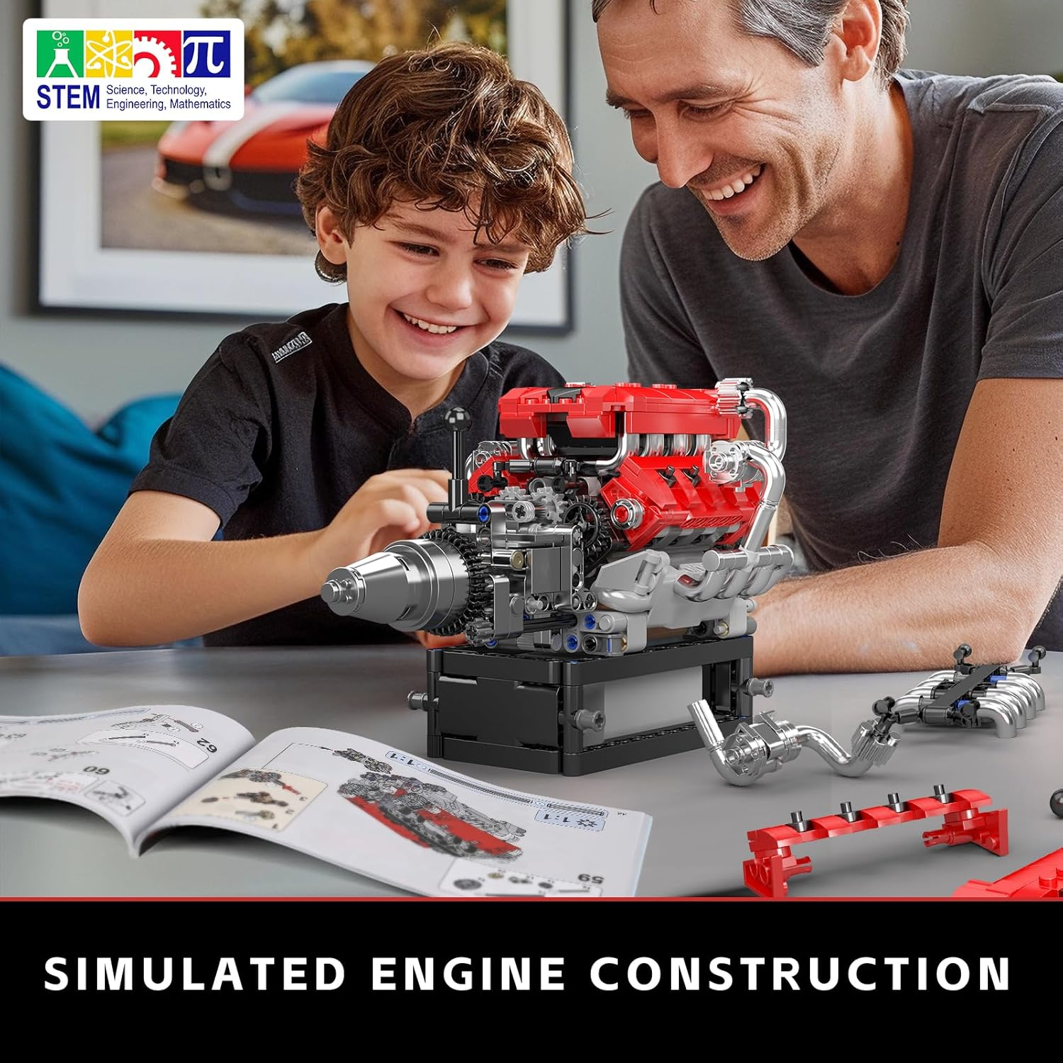 Mould King 10204 V8 Engine Building Blocks Sets, V8 Engine Model Kit That Run, Build Your Own STEM Model Mini Engine, 8-Cylinder FE Car Engine Building Engineering Toys for Kids/Adults(750+Pcs) image number 3