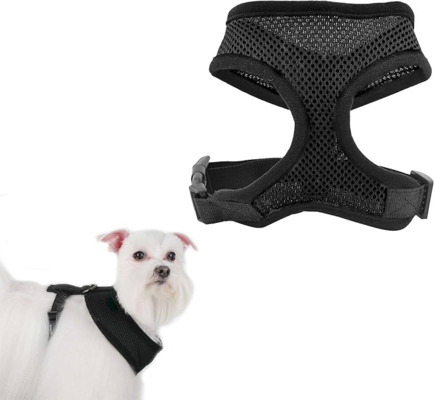 Soft Mesh Dog Harness Air Mesh Dog Harness Dog Cat Vest Harness Breathable Soft Mesh Padding Pet Puppy Cat Comfort Padded Vest No Pull Harnesses (Black, M)