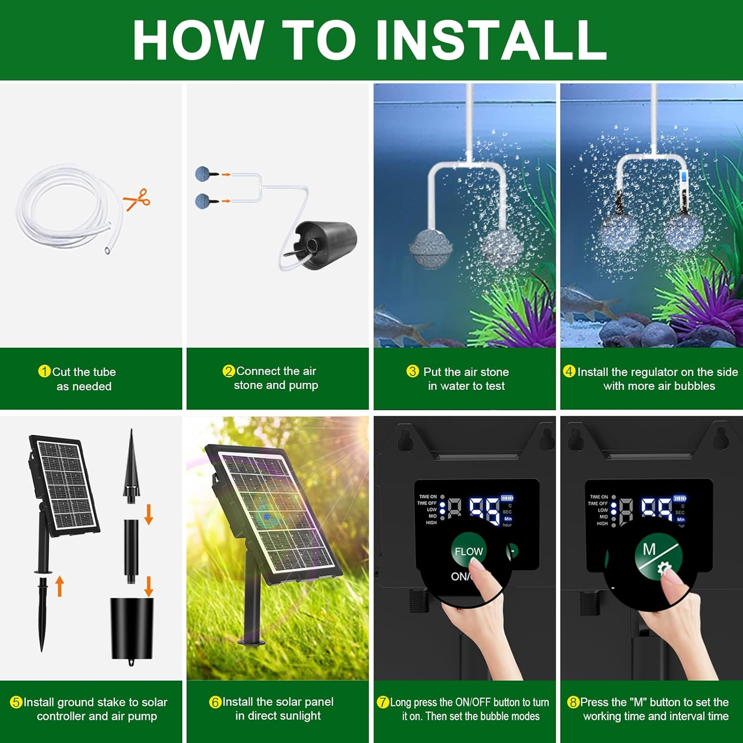 Upgraded Digital Display Solar Pond Aerator, 3 Working Modes(Low/Med/High) Solar Aerator for Outdoor Ponds with Timing Function, Solar Air Pump with Bubble Regulator for Small Ponds, Fish Tanks image number 6