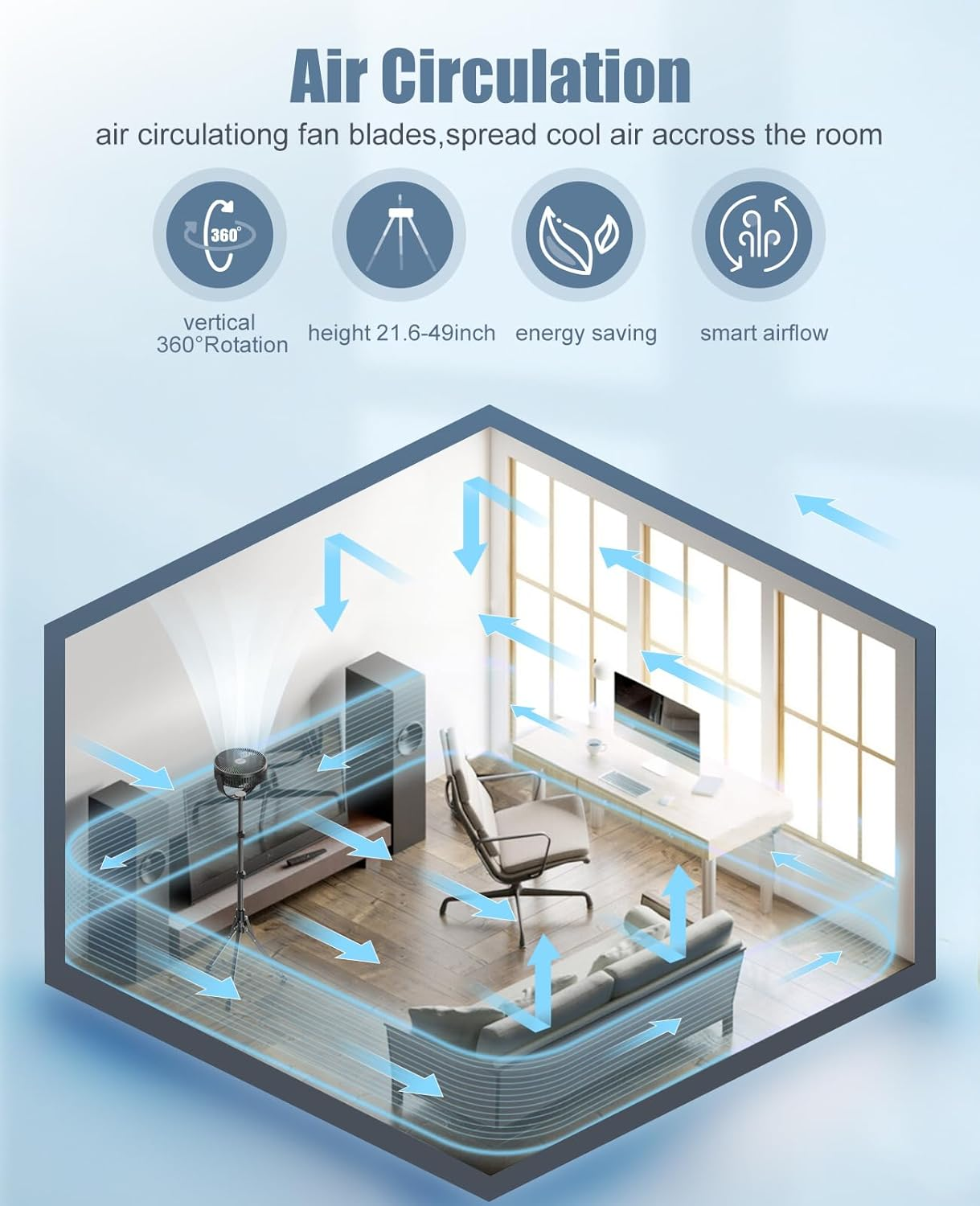 10000 Mah Pedestal Fan with 8.5'' Frame, 4 Speeds Air Circulator Fan, Portable Desk Fan with Adjustable Height, Max 40 H, Rechargeable Standing Fan, Included a Hook, Quiet for Home, Office, Outdoor image number 2