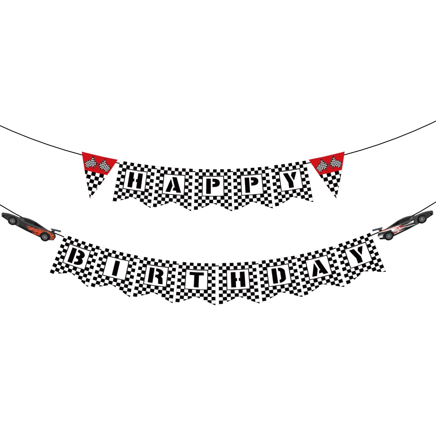 Race Car Birthday Banner, Black White Checkered Happy Birthday Banner Racing Themed Birthday Banner Race Car Party Decorations for Home Gardens Wall Office image number 6
