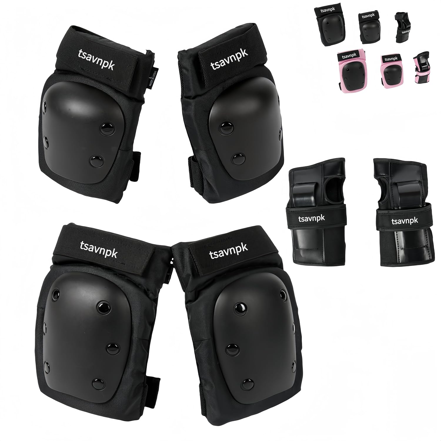 Kids/Adult/Youth Knee and Elbow Pads ,Wrist Guards for Adult Kids 6 in 1 Protective Gear Set for Skateboarding Biking Roller Skating Cycling Outdoor (Medium, Pink)