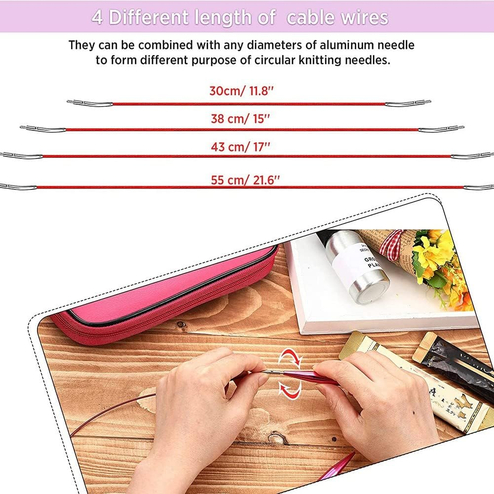 Dovhmoh 26 Pieces Aluminum Interchangeable Circular Knitting Needle Set,13 Size Interchangeable Crochet Needles for Knitting image number 5