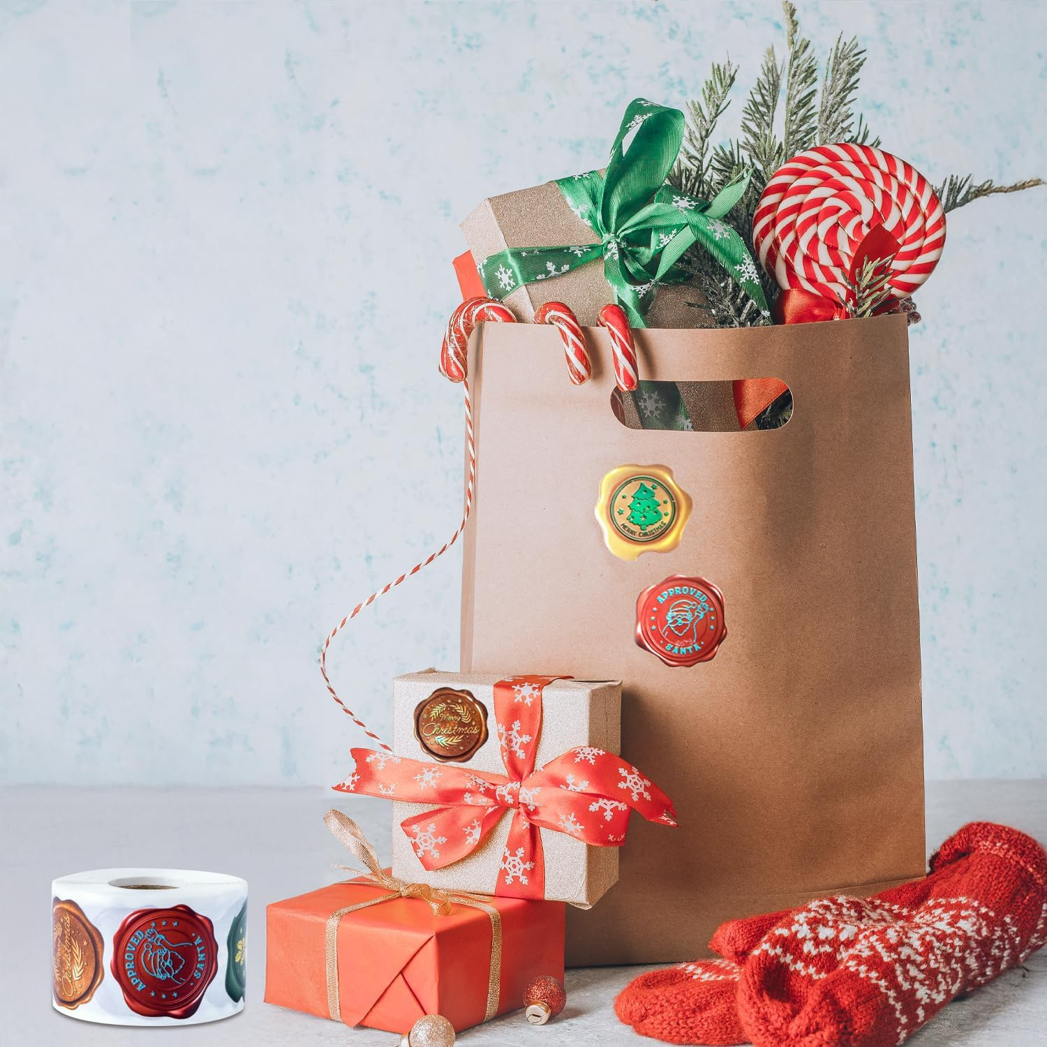 Christmas Wax Seal Sticker Roll - 500-Count Self-Adhesive Vintage Christmas Seals for Envelopes, Gift Wrapping, Cards, and Holiday Decor - Includes Santa, Christmas Tree, Bells & More Festive Designs image number 1