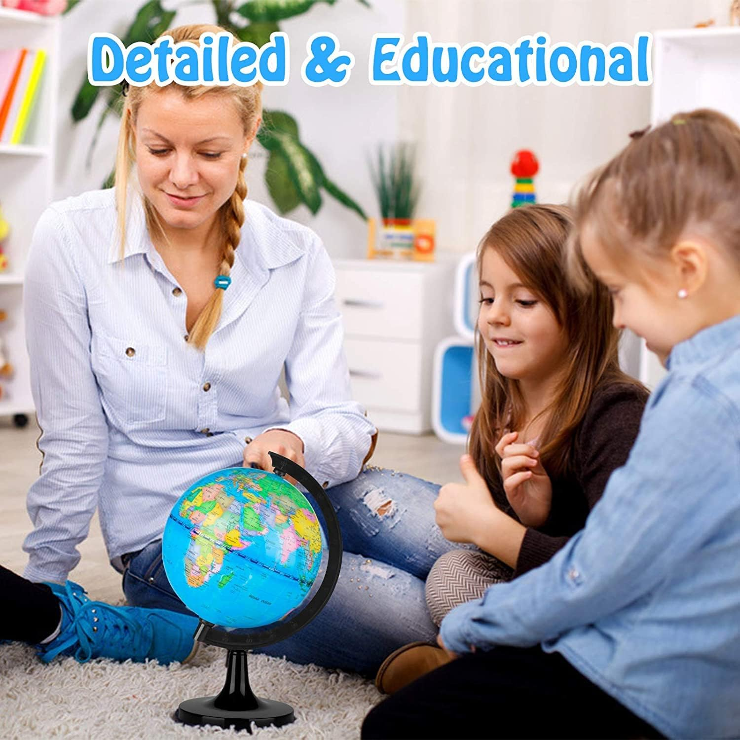 Wizdar 5.5" World Globe for Kids Learning, Educational Rotating World Map Globes Mini Size Decorative Earth Children Globe for Classroom Geography Teaching, Desk & Office Decoration-5.5 Inch image number 2