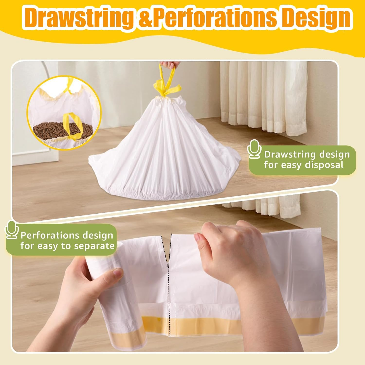 60 Count Extra Thick Jumbo Drawstring Cat Litter Box Liners 94 * 45.7Cm, Large Cat Litter Bags for Stainless Steel Sifting Litter Box and Automatic Cat Litter Box, Extra Thick Drawstring Litter Liner image number 3