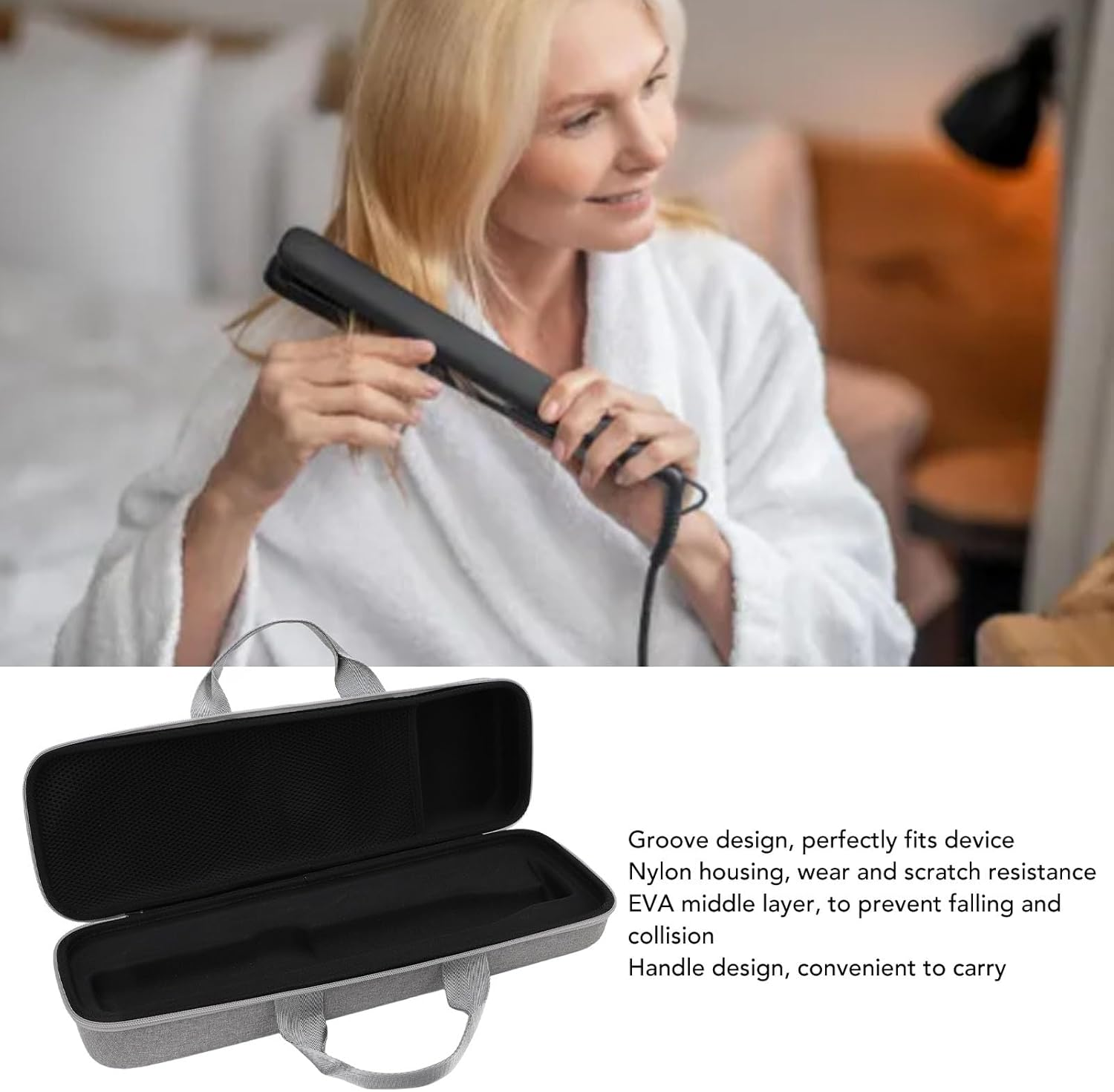 Jiawu Hard Shell Travel Case for Hair Stylers, Waterproof EVA Storage Bag with Shockproof Design, Portable Organizer for Dual Voltage Hair Tools, Fits for Airstrait HT01, Gray image number 5