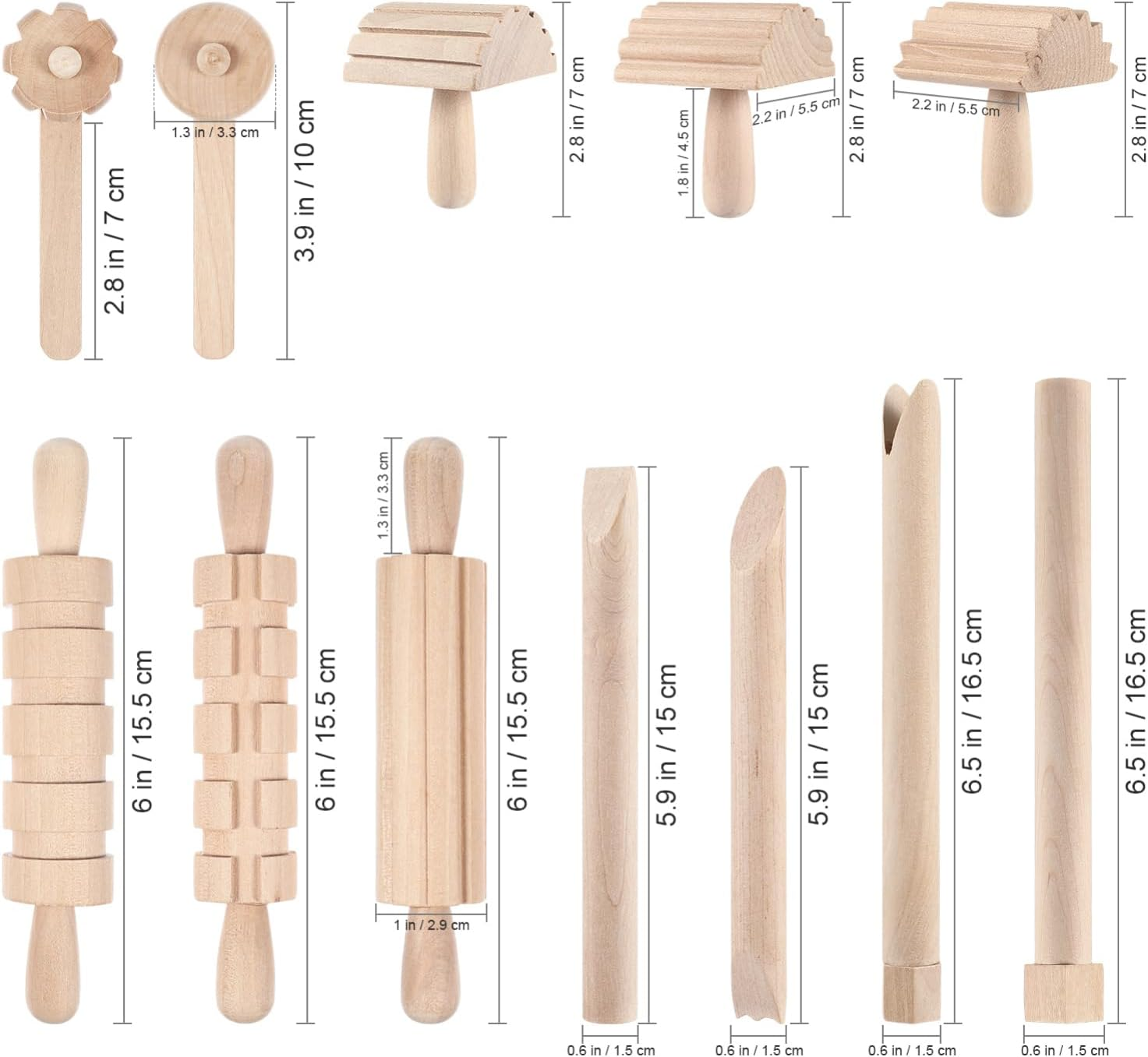 12Pcs Wooden Tools Set - Smooth & Safe Clay Shaping Tools for Kids DIY Craft, Compatible with Plasticine, Air-Dry Clay, Polymer image number 2