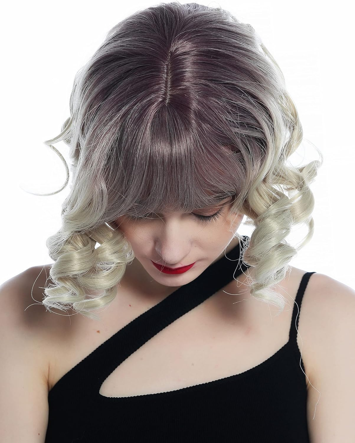 WIG ME up - SZL0832-T-003 Women'S Wig Short Pony Corkscrew Curls Ombre Dark Purple in Light Blonde