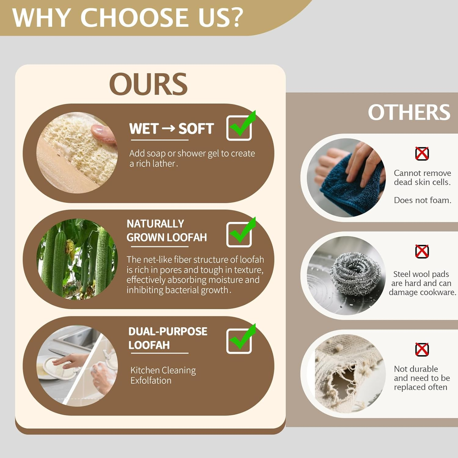 Natural Loofah Pad Back Scrubber- (Pack of 2) Body Exfoliating Scrubber Shower Luffa Sponges Deep Clean Exfoliating Glove for Smooth Skin Shower Loofah Sponge Plant Pads for Women Men（9.5&times;15Cm ） image number 4