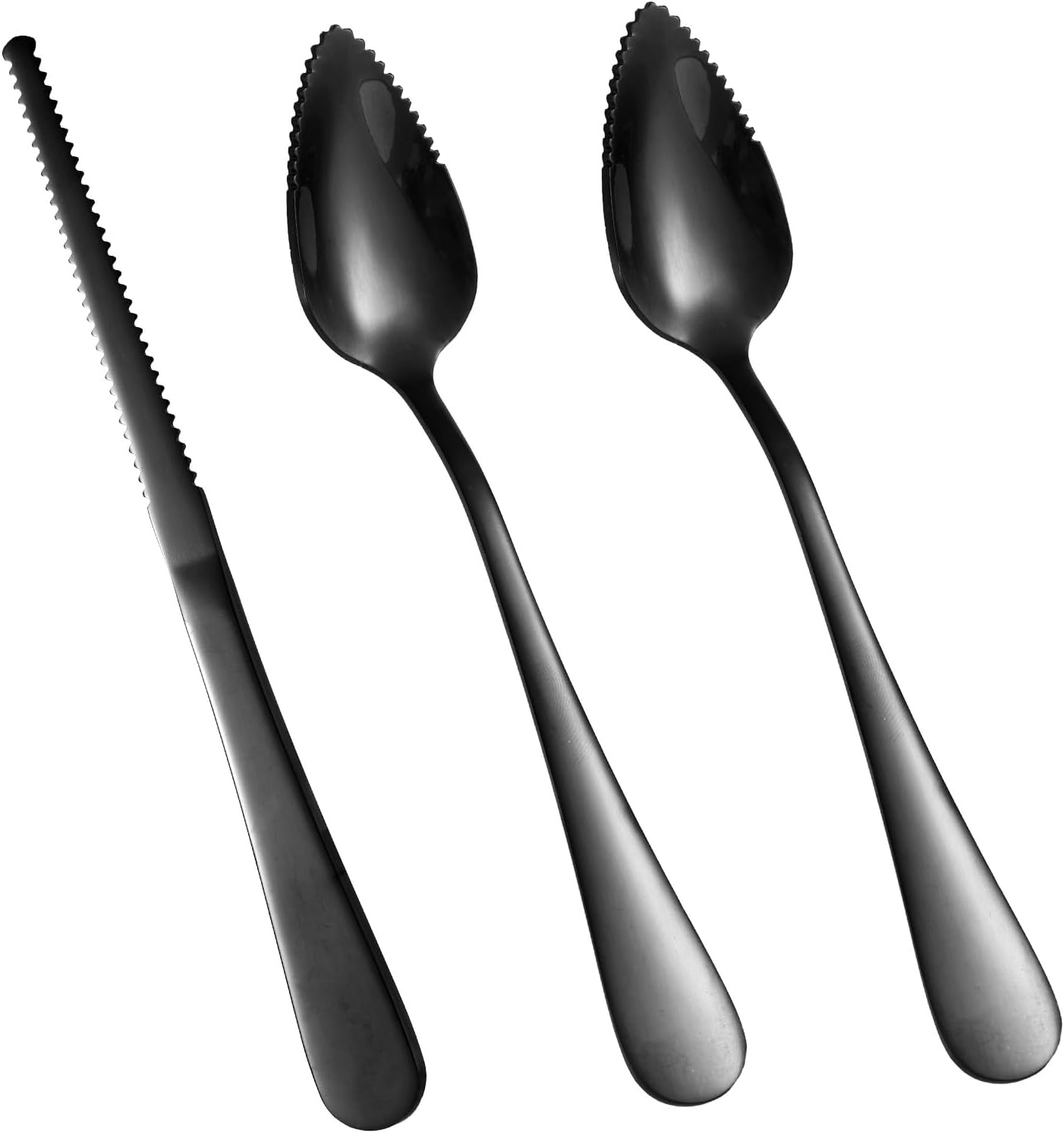 3Pcs Grapefruit Spoons and Knife Set with Serrated Edge, Stainless Steel Grapefruit Curved Serving Utensils for Citrus Lemon Kiwi Melon Lime Apple Puree Pitaya Fruit Eating Tool (Gold)