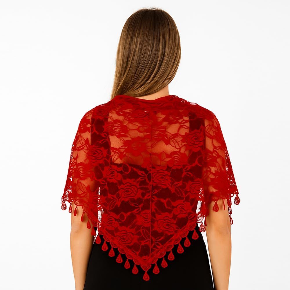 Mantilla Veil,Shawls and Wraps for Women,Triangle Scarf,Soft & Silky Lace Headscarf,Elegant Daily Accessory for Weddings,Parties & Travel,Lightweight Breathable Cover for Women & Brides image number 5