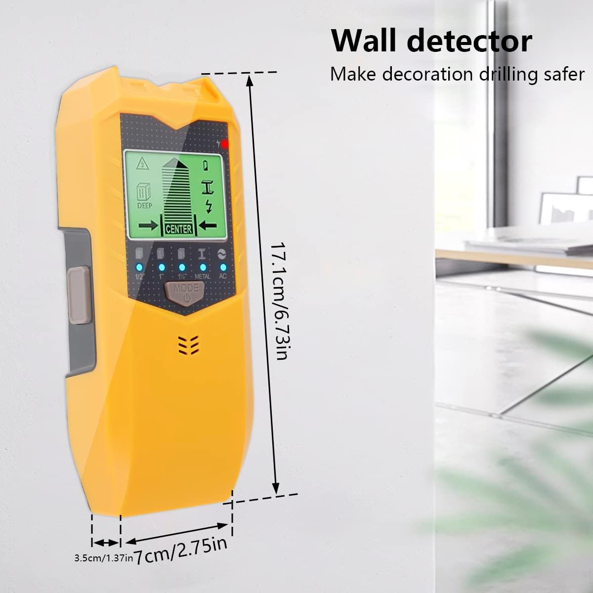 Stud Finder Sensor 5 in 1 Battery Operated SH402 Wall Scanner Detector Portable Electronic Detector with LED Display and Audio Alarm Handheld Stud Detector(Yellow) - Silver image number 6