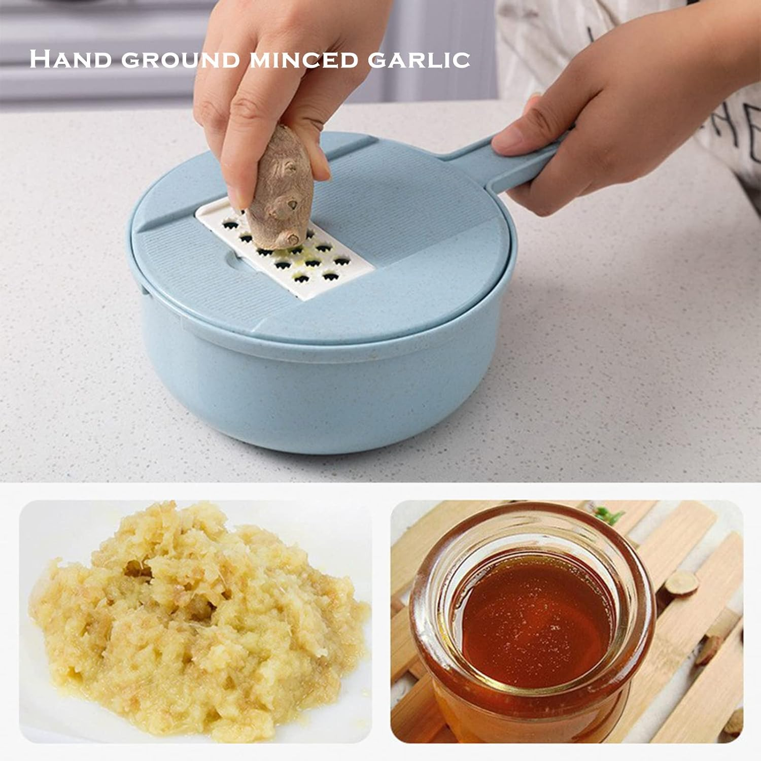 Vegetable Cutter Onion Vegetable Potato Cheese Food Mandolin Hand Cutter Dicer Cutter with Container 5 Blades Adjustable Blue image number 4
