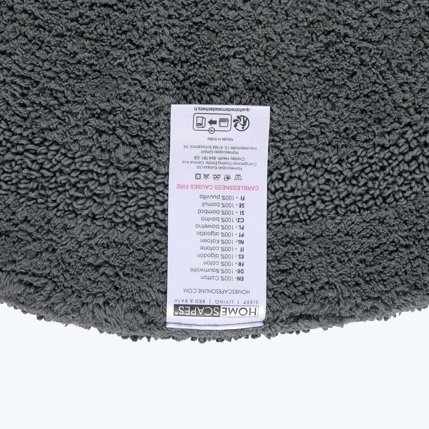 HOMESCAPES round Bath Mat Soft 100% Cotton Reversible Non Slip Washable Super Absorbent Quick Dry Grey 80Cm image number 6
