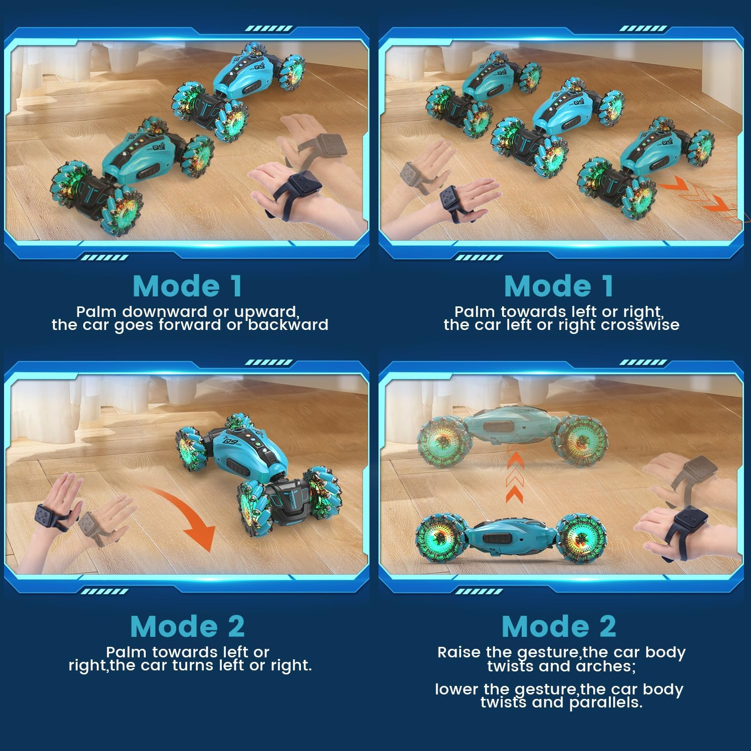 Eaglestone 1:12 RC Stunt Car, 2.4Ghz 4WD Remote Control Car with 360&deg; Flips & Rotations, Sensor Toy Cars with LED Lights, All-Terrain RC Car for Kids and Adults, Boys and Girls(Blue) image number 1