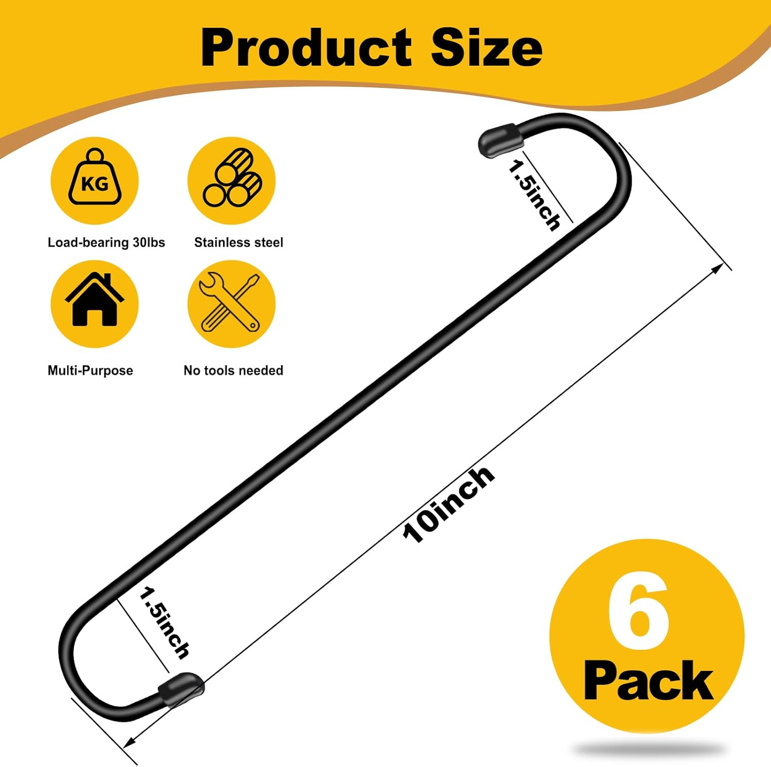 6 Pack 10 Inch Large S Hooks for Hanging Plants,Black Extra Matel Heavy Duty Hook for Hang Brsket,Bird House,Clothes,Kitchenware image number 2