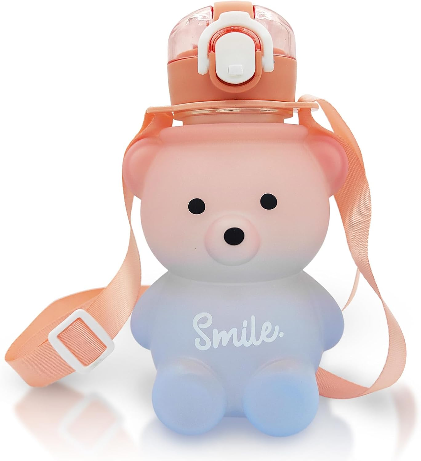 Kawaii Water Bottle Cute Teddy Bear Water Bottles with Straw, Adjustable Strap, Portable Leakproof Bpa-Free Drinking Cups 27Oz for Girls School Sports Travel (Pink/Blue) image number 5