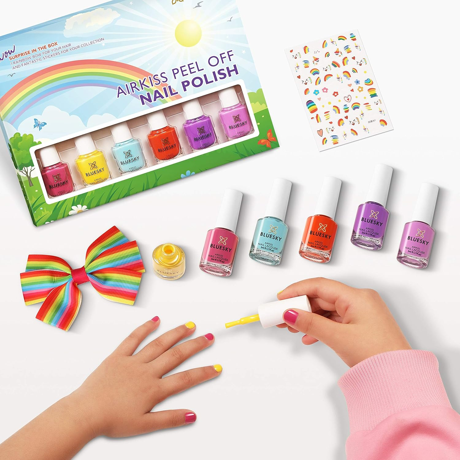 Bluesky Kids Nail Varnish Set for Girls and Boys, Peel off Non Toxic Water Based, 6 X 5Ml Colours, Hair Bow & Nail Stickers for Kids, Children&rsquo;S Nail Varnish Set image number 4