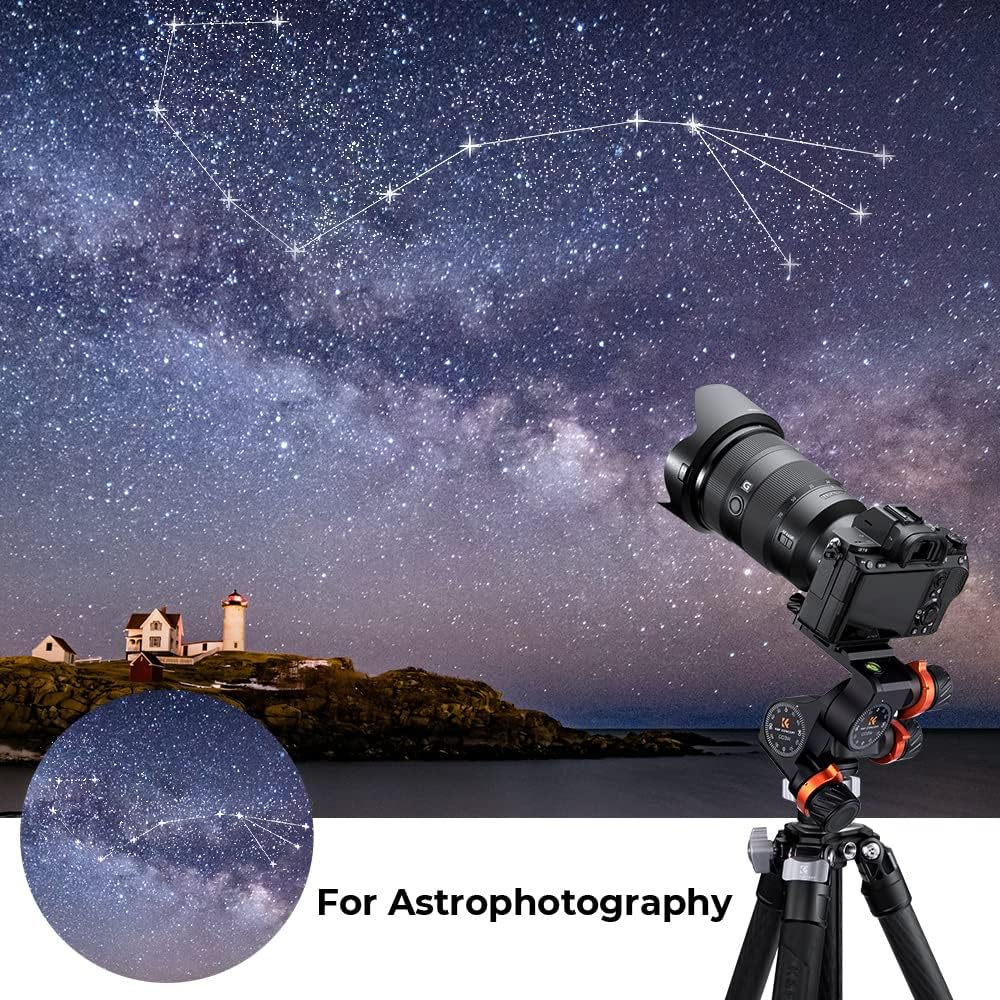 K&F Concept 3-Way Geared Tripod Head, Millimeter Micro-Adjustment, Full CNC Aluminum Alloy Tripod Head, Maximum Load Capacity of 6Kg for Star Shooting, Commercial Photography image number 3