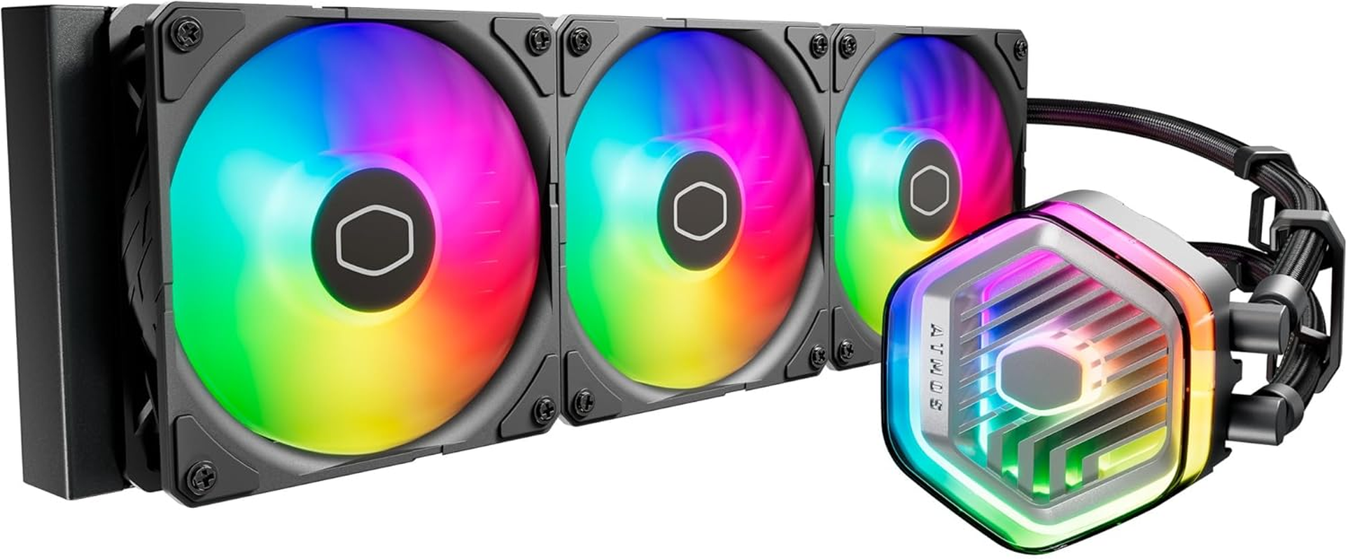 Cooler Master Masterliquid Atmos 360 Black CPU Liquid Cooler - AIO Water Cooling System, Dual Chamber Pump, Pre-Installed Sickleflow 120 Edge Fans, Addressable Gen 2 RGB, LGA1700 & AM5 Brackets image number 4