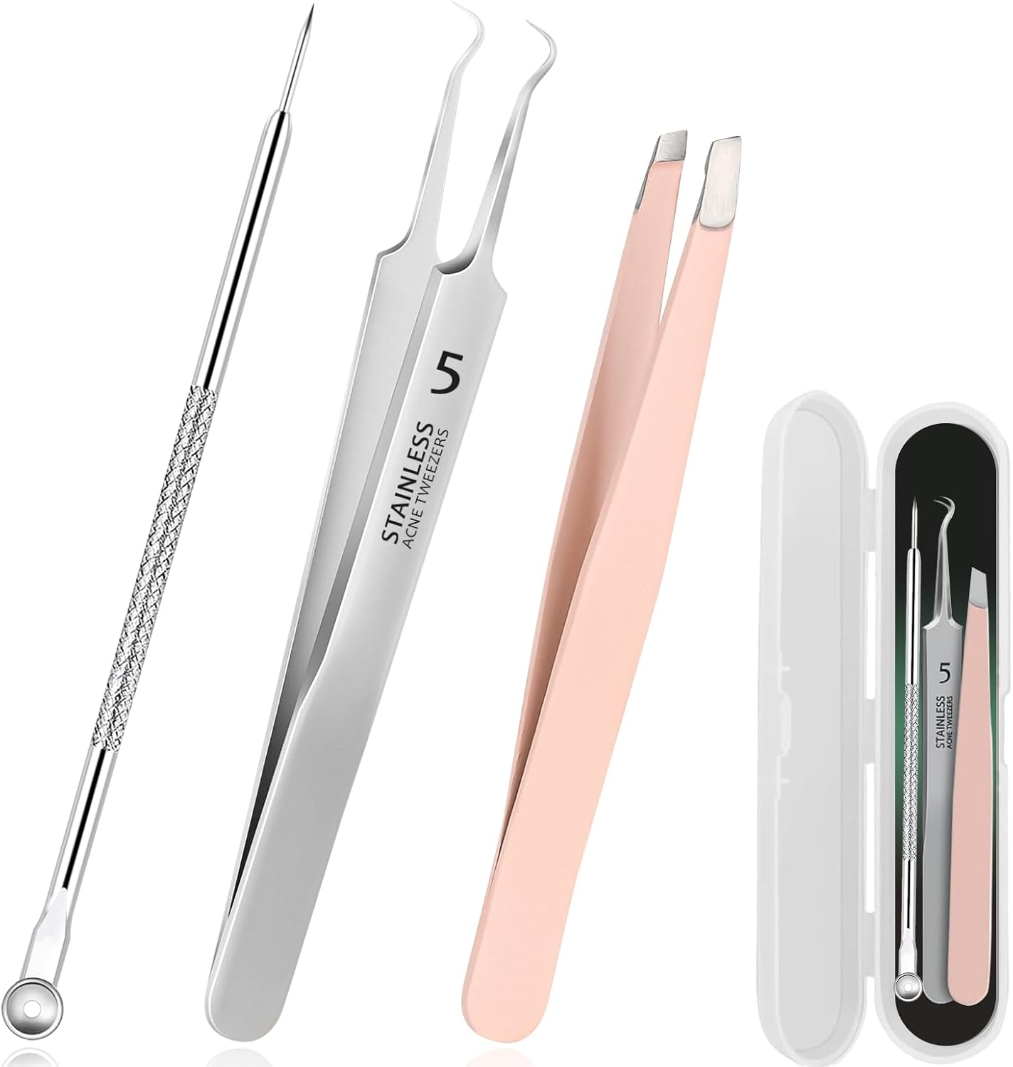 WSYUB Blackhead Tweezers, Pimple Popper Tool Kit, Blackhead Extractor,Ingrown Hair Tweezers, Blemish and Blackhead Removal Tools image number 6