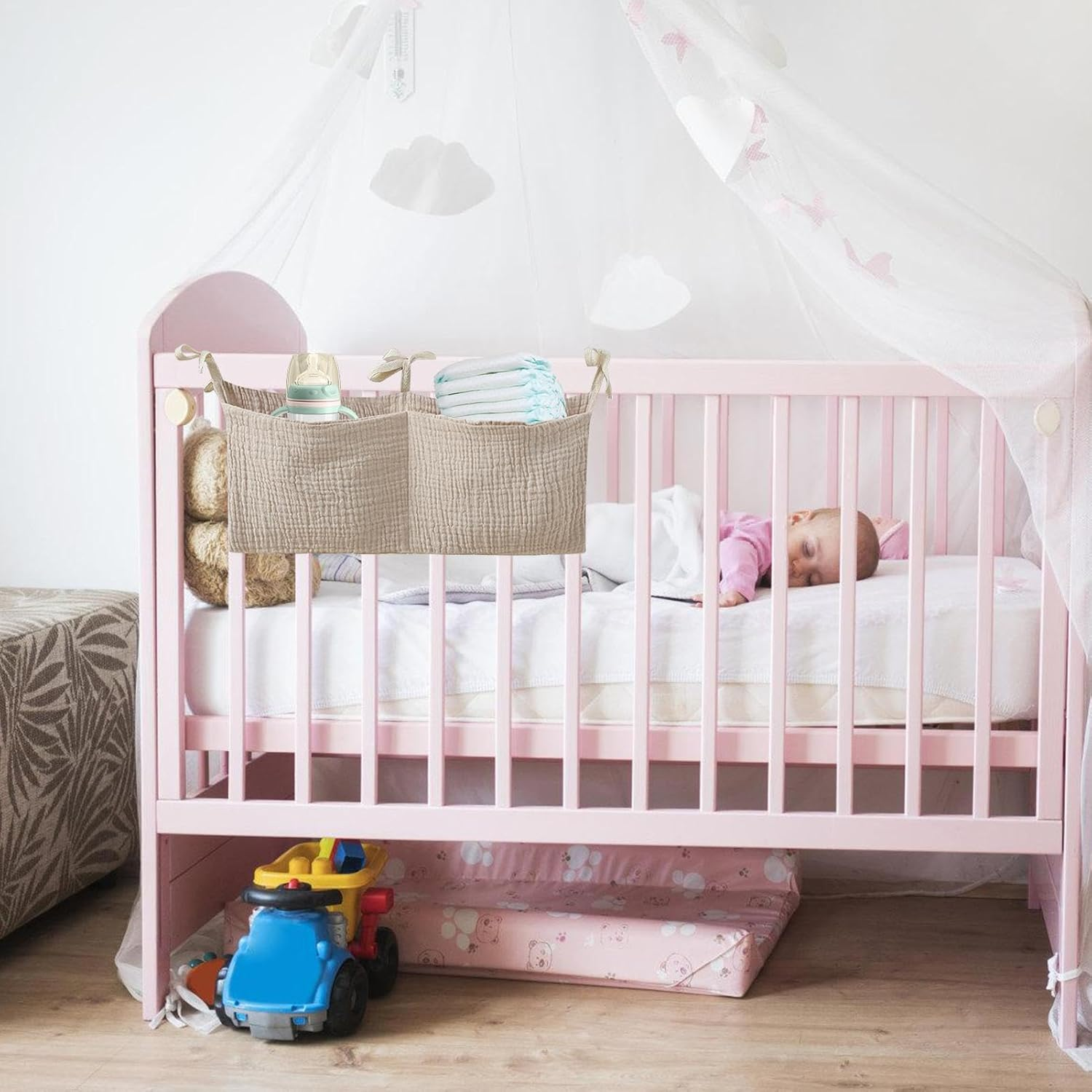 Portable Crib Organizer, Diaper Nursery Bag, Baby Bedding Organizer, Nappy Storage Bag, Multi-Use Baby Bedside Storage Bag, Cotton Diaper Organizer for Crib and Nursery, 38X18 Cm, image number 6